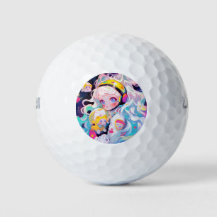 Schattig Kawaii anime meisje in de ruimte Golfballen
