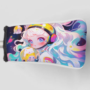 Schattig Kawaii anime meisje in de ruimte Golfheadcover
