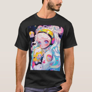 Schattig Kawaii anime meisje in de ruimte T-shirt