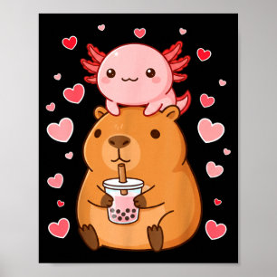 Schattig Kawaii Axolotl Capybara Bubble Tea Jongen Poster