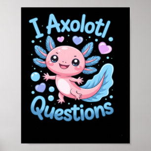Schattig Kawaii Axolotl Vragen Blauw En Roze Poster