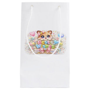 Schattig Kawaii Beste Wensen Kat Pastel Roze Bloem Klein Cadeauzakje