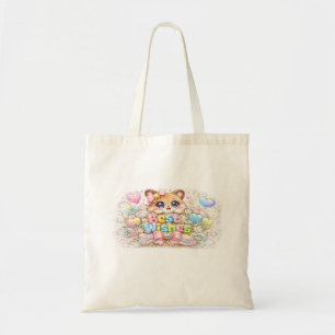 Schattig Kawaii Beste Wensen Kat Pastel Roze Bloem Tote Bag
