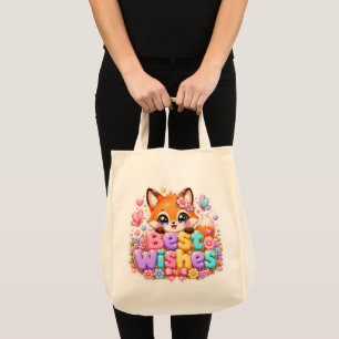 Schattig Kawaii Beste Wensen Vos Naam Pastel Roze  Tote Bag