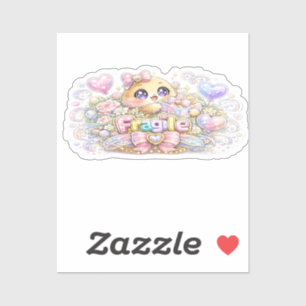 Schattig Kawaii Breekbaar Voorzichtig Hanteren Kat Sticker