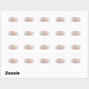 Schattig Kawaii Breekbaar Voorzichtig Hanteren Kat Vierkante Sticker