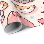 Schattig Kawaii Cats Pattern Cadeaupapier (Rol Hoek)