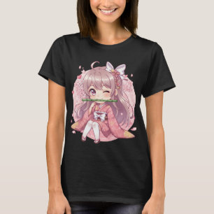 Schattig Kawaii Chibi Meisje in Roze Kimono met Ke T-shirt