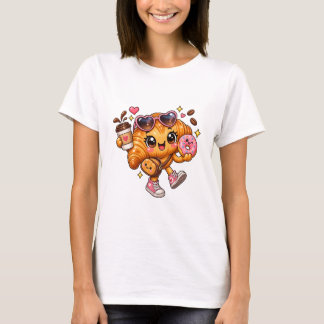 Schattig Kawaii Croissant Koffie Donut Eten Liefhe T-shirt