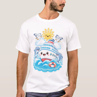 Schattig Kawaii Cruiseschip Dolfijn Zee Reizen T-shirt