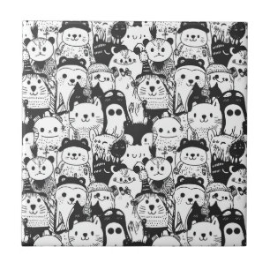 Schattig Kawaii Dier Doodle Patroon (1) Tegeltje