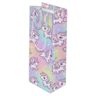 Schattig Kawaii Eenhoorn Pastel Regenboog Magisch  Wijn Cadeautas