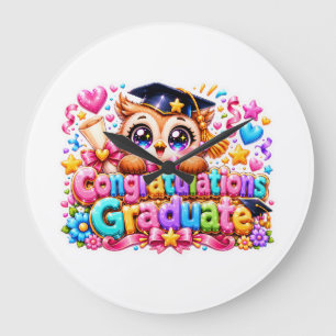 Schattig Kawaii Felicitaties Afgestudeerde Uil Pas Grote Klok