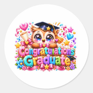 Schattig Kawaii Felicitaties Afgestudeerde Uil Pas Ronde Sticker