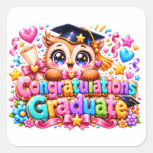 Schattig Kawaii Felicitaties Afgestudeerde Uil Pas Vierkante Sticker