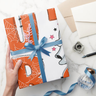 Schattig Kawaii Geest “Boo” Halloween-ontwerp Cadeaupapier