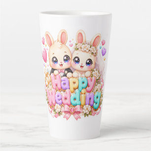 Schattig Kawaii Gelukkig Trouw Konijnen Koppel Pas Latte Mok