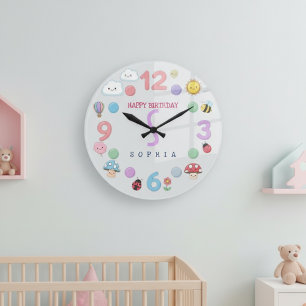 Schattig Kawaii Gepersonaliseerde Verjaardagsnaam Grote Klok