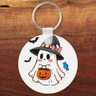 Schattig Kawaii Halloween spook in heksenhoed met Sleutelhanger