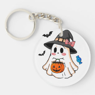 Schattig Kawaii Halloween spook in heksenhoed met Sleutelhanger