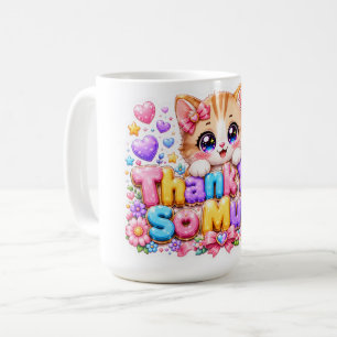 Schattig Kawaii Hartelijk Dank Kat Naam Pastel Roz Koffiemok