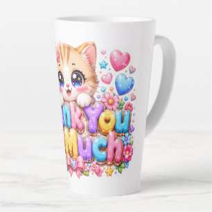 Schattig Kawaii Hartelijk Dank Kat Naam Pastel Roz Latte Mok