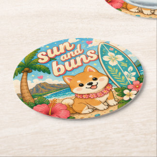 schattig kawaii hawaii ronde kartonnen onderzetter