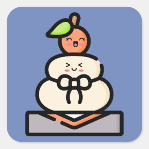 Schattig Kawaii Kagami Mochi Vierkante Sticker
