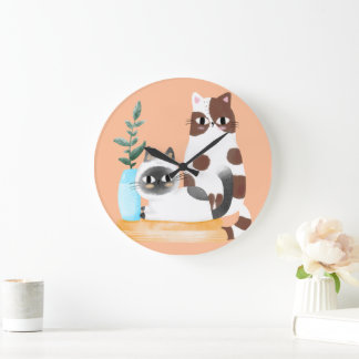 Schattig Kawaii Katten Duo Illustratie | Knusse Ka Grote Klok