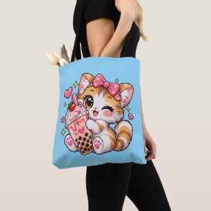 Schattig Kawaii Kitten Knikkend Boba Thee Draagtas