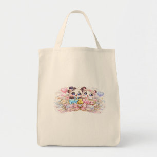 Schattig Kawaii Mijnheer en Mevrouw Panda Koppel P Tote Bag