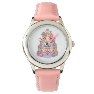 Schattig Kawaii Net Getrouwd Trouwtaart Pastel Blo Horloge