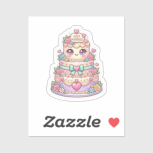 Schattig Kawaii Net Getrouwd Trouwtaart Pastel Blo Sticker