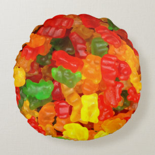 schattig kawaii oranje geel rood kleurig gummy bee rond kussen