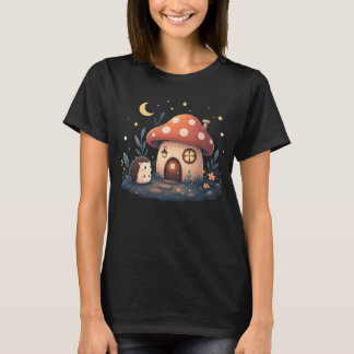 Schattig Kawaii Paddenstoelenhuisje Egel T-shirt