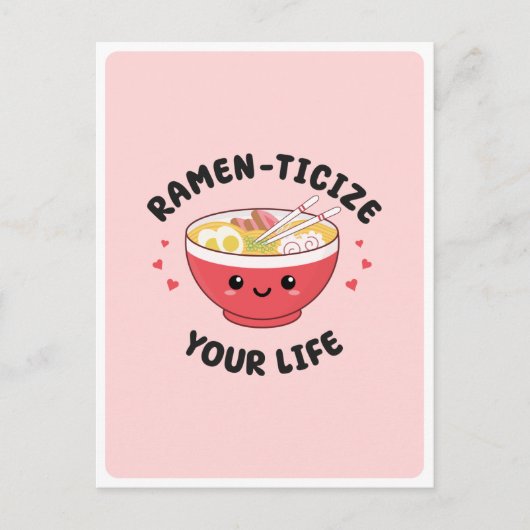 Schattig Kawaii Ramen Aziatisch Eet Pun Romantisch Briefkaart (Voorkant)