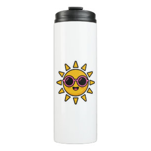 Schattig Kawaii Retro Zon Draagt Roze Zonnebril Zo Thermosbeker