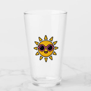 Schattig Kawaii Retro Zon Met Roze Zonnebril Zomer Glas