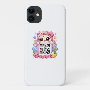 Schattig Kawaii Roze QR Code Karakter Bloemige Pas iPhone 11 Hoesje