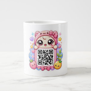 Schattig Kawaii Roze QR Code Karakter Bloemige Pas Extra Grote Beker