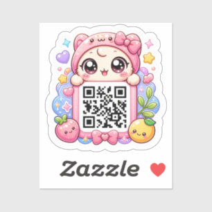 Schattig Kawaii Roze QR Code Karakter Bloemige Pas Sticker