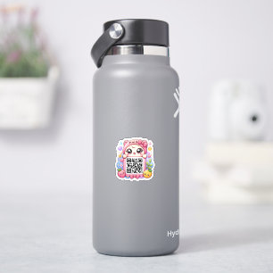 Schattig Kawaii Roze QR Code Karakter Bloemige Pas Sticker
