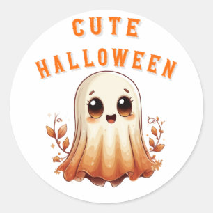 Schattig Kawaii Spook Met Herfstbladeren Halloween Ronde Sticker