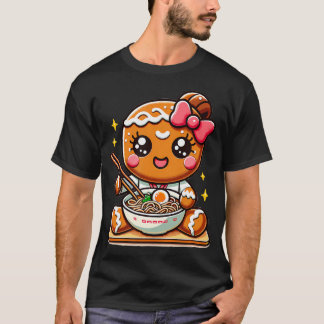 Schattig Kawaii Stijl Peperkoek Meisje Eet Ramen T-shirt