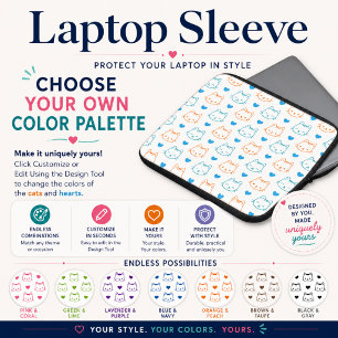 Schattig Kawaii Turquoise en Oranje Kattengezichtj Laptop Sleeve