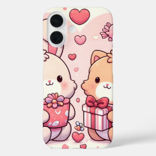 Schattig Kawaii Valentijn Konijn Beer Liefdescadea iPhone 16 Hoesje