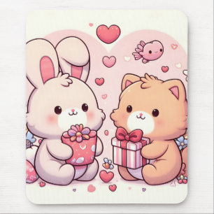 Schattig Kawaii Valentijn Konijn Beer Liefdescadea Muismat