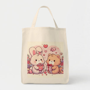 Schattig Kawaii Valentijn Konijn Beer Liefdescadea Tote Bag