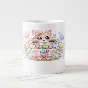 Schattig Kawaii Volg Ons Kat Pastel Roze Sociale M Extra Grote Beker