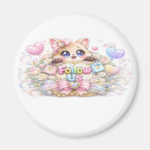 Schattig Kawaii Volg Ons Kat Pastel Roze Sociale M Magneet
